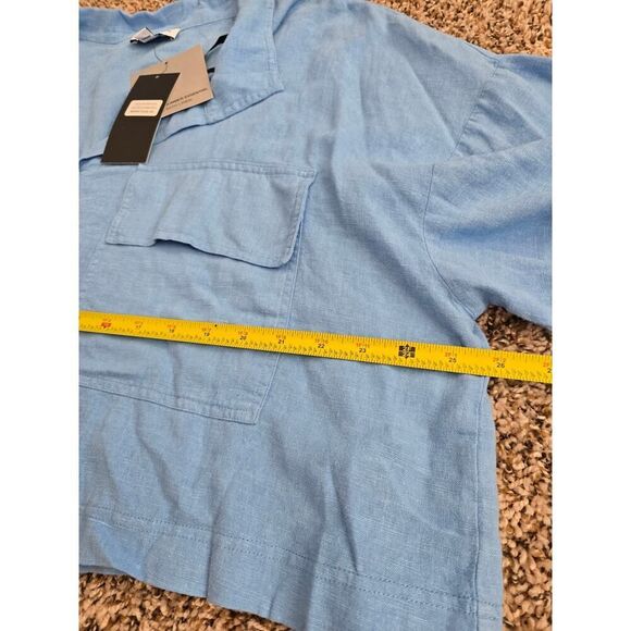 Marc New York Jeans XL Linen Blend Boxy Shirt NWT Quiet Luxury Blue Cropped - Picture 5 of 8